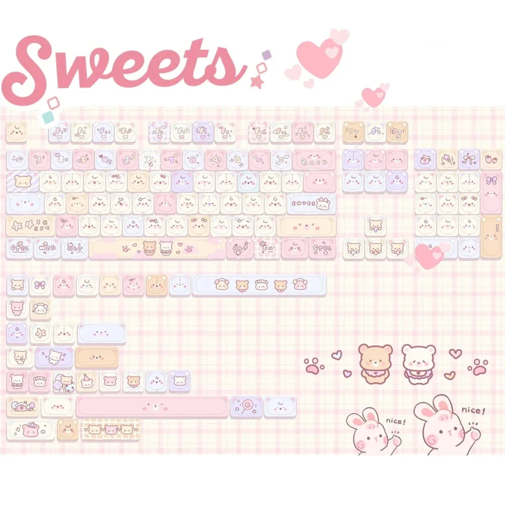 Lindo oso Kawaii Keycap EAO rosa púrpura expresión Pbt para teclado mecánico Diy grabado lateral Iso/Ansi diseño lindo gato Keycap