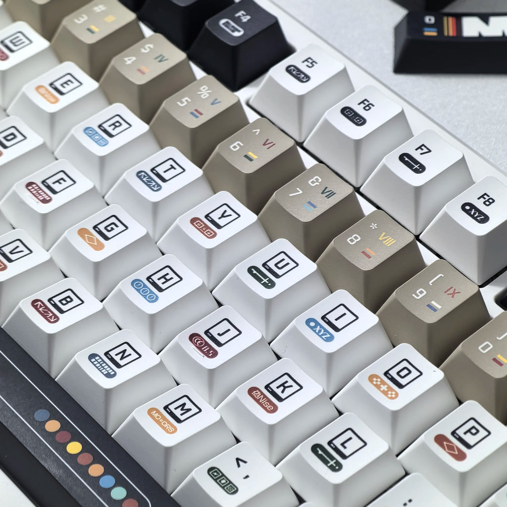 韓國鍵帽 極繁主義主題鍵帽 135 鍵櫻桃 Pbt 俄語英語復古鍵帽黑白設計“L”形輸入鍵