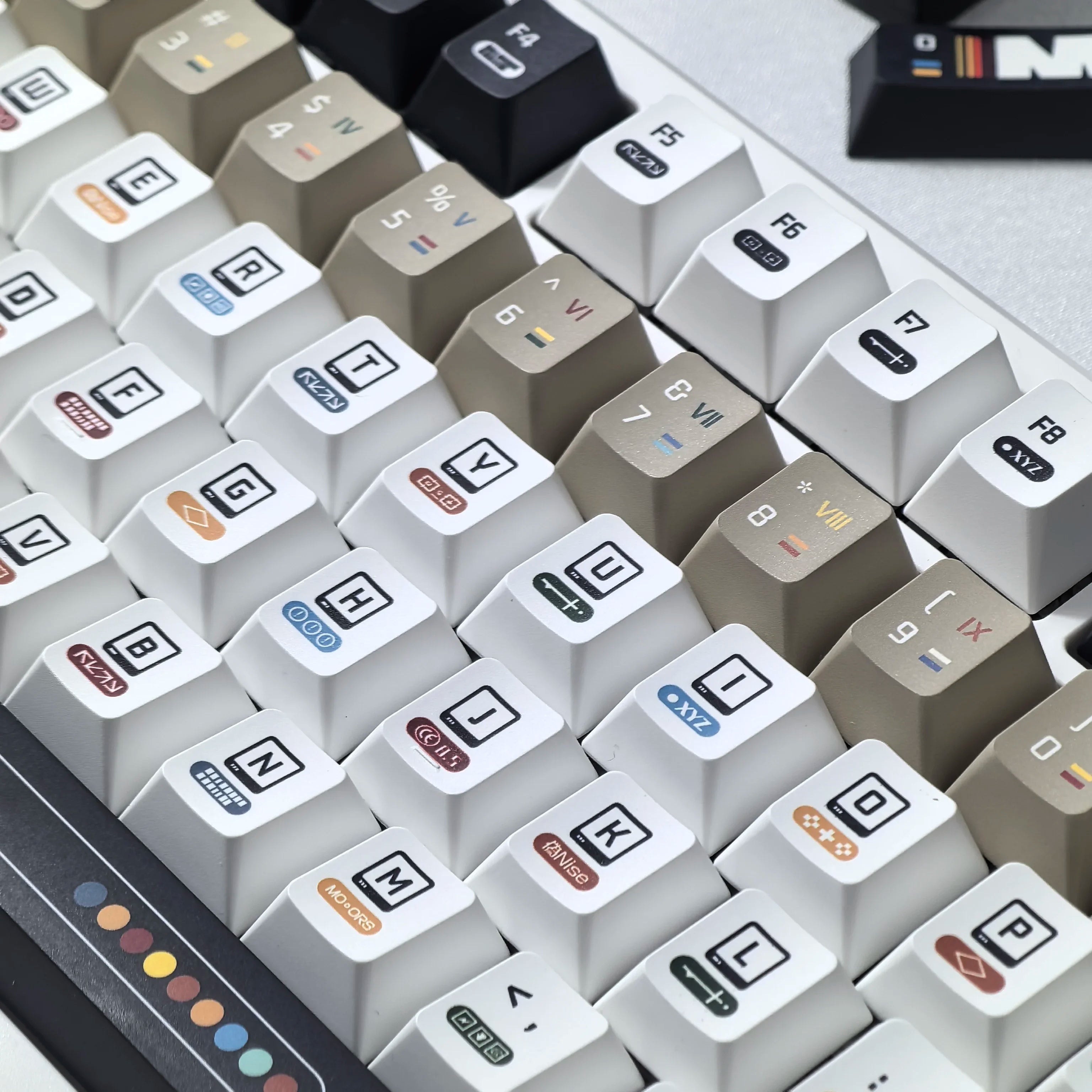 韓國鍵帽 極繁主義主題鍵帽 135 鍵櫻桃 Pbt 俄語英語復古鍵帽黑白設計“L”形輸入鍵