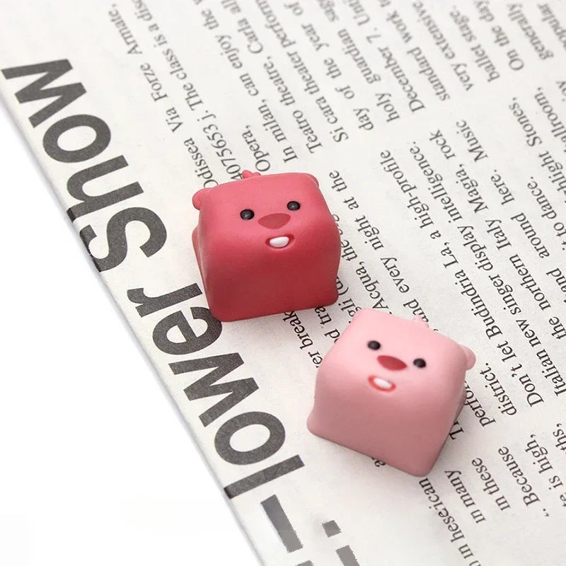 Teclas de castor 3D bonitas, accesorios de teclado mecánico de personajes de dibujos animados creativos de resina, teclas rosas de animales Kawaii para niñas