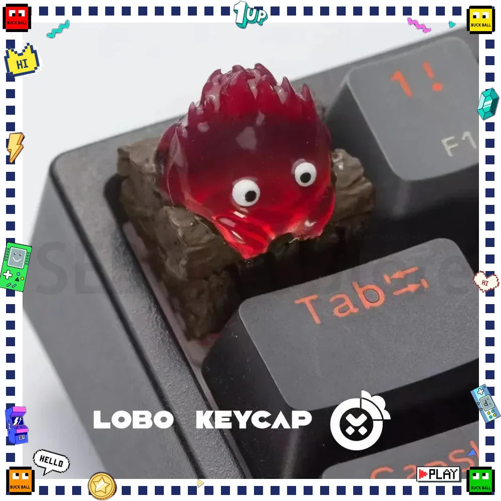 Teclas de teclado mecánico Calcifer, teclas creativas Kawaii, teclas de diseño Original de dibujos animados para accesorios de teclado, Gamer Office