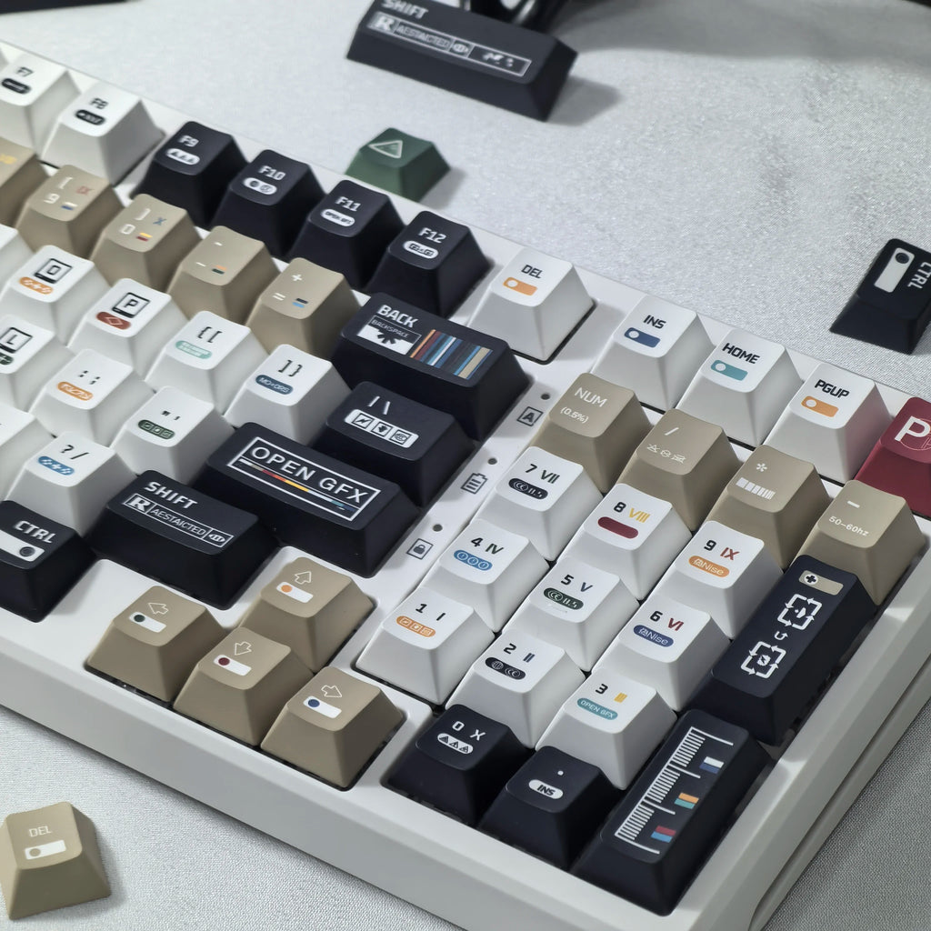 韓國鍵帽 極繁主義主題鍵帽 135 鍵櫻桃 Pbt 俄語英語復古鍵帽黑白設計“L”形輸入鍵