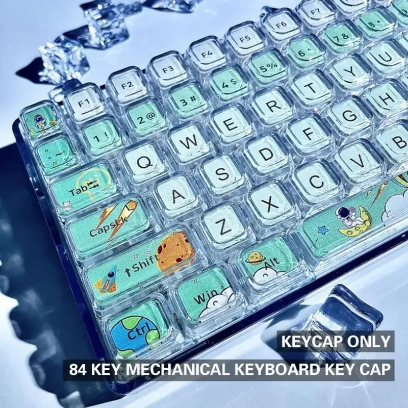 Tapa de tecla alta XDA de dibujos animados de astronauta de 84 teclas, tapa de tecla de teclado mecánico, tapa de llave transparente Universal de eje transversal de personalidad