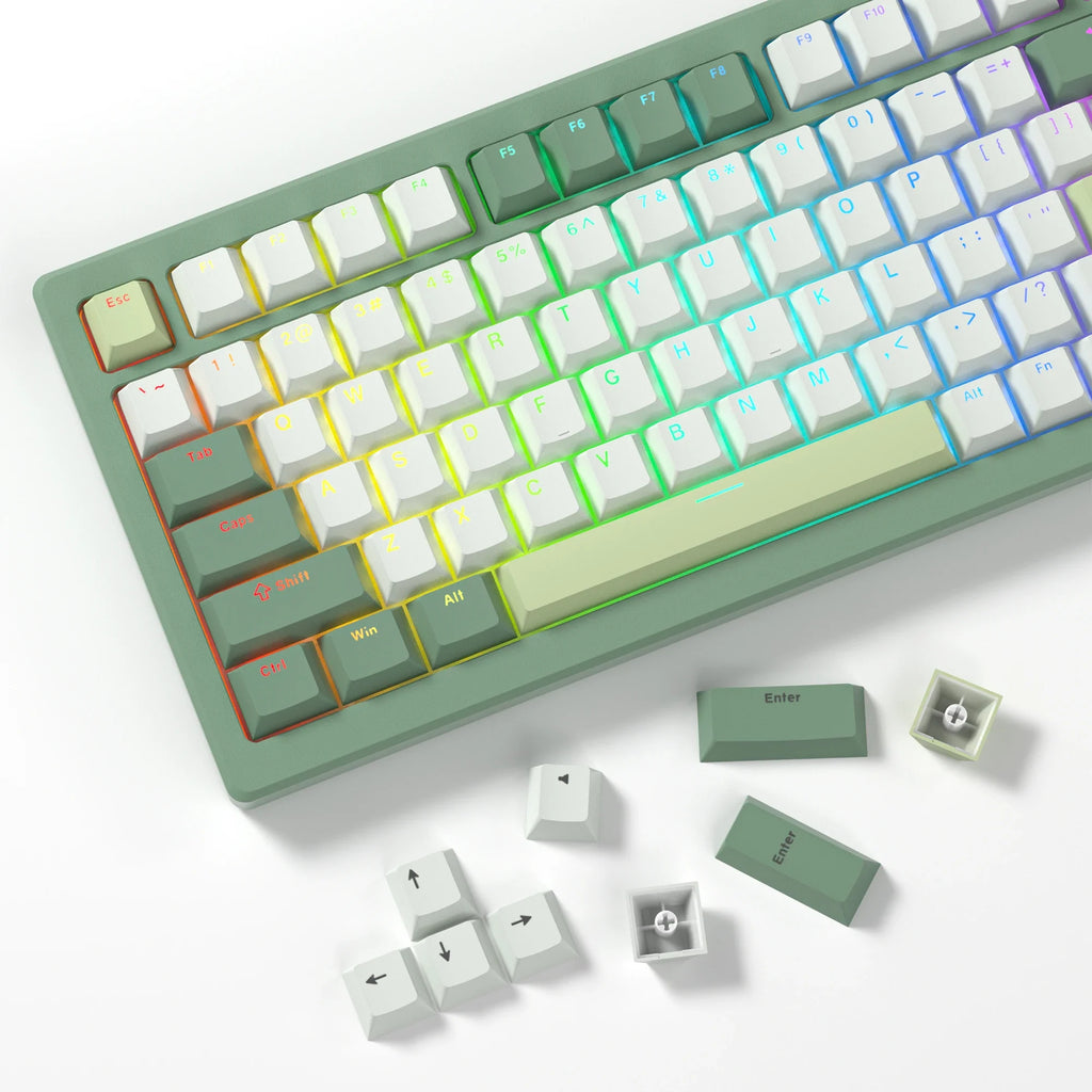 Teclas PBT verdes y blancas de 140 teclas, teclas con brillo RGB de doble disparo, perfil de cereza para interruptores MX, Teclado mecánico para jugar