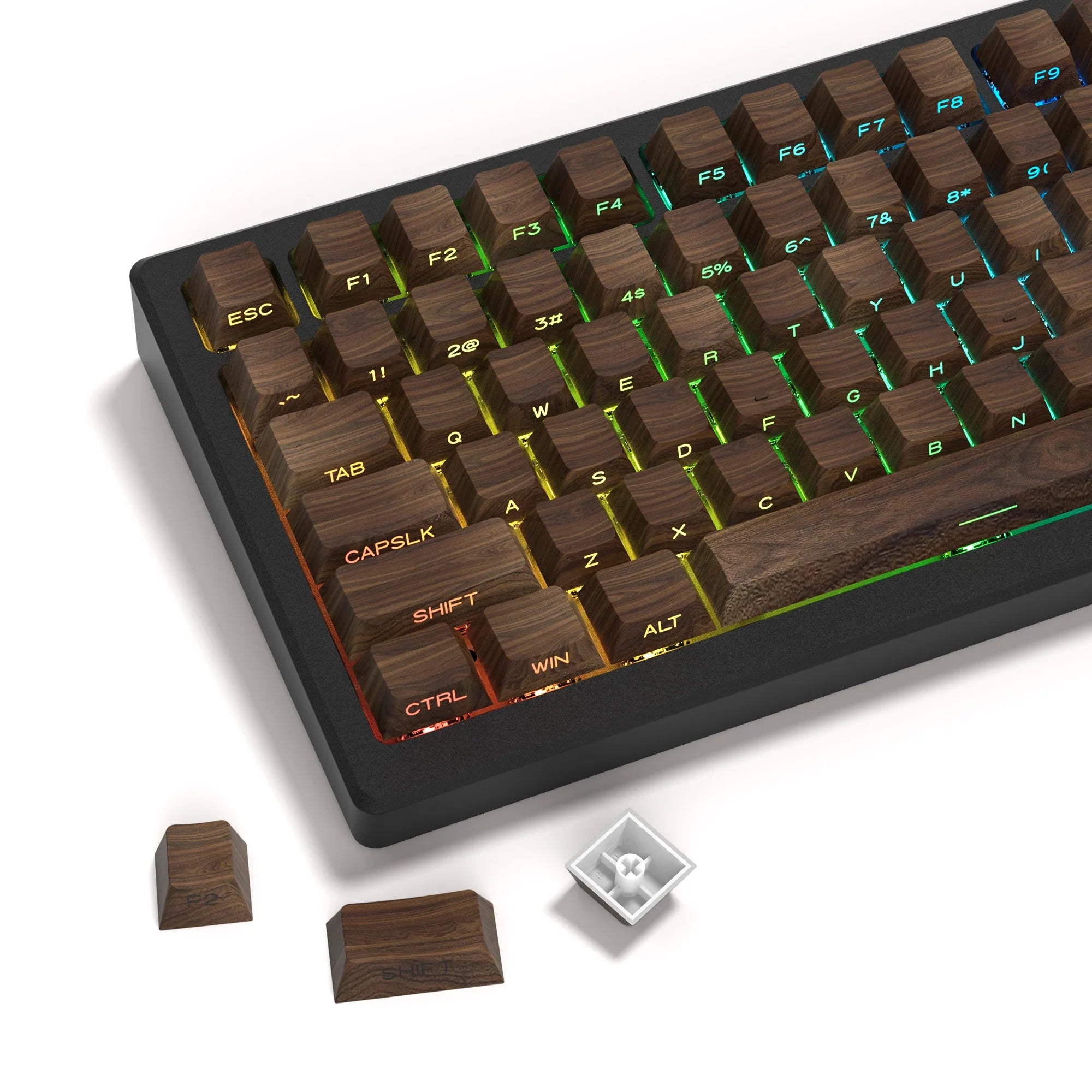 Patrón de madera de 136 teclas con dibujo lateral retroiluminado, 5 teclas subtinte laterales PBT, perfil de cereza RGB para teclado mecánico Cherry MX Gamer