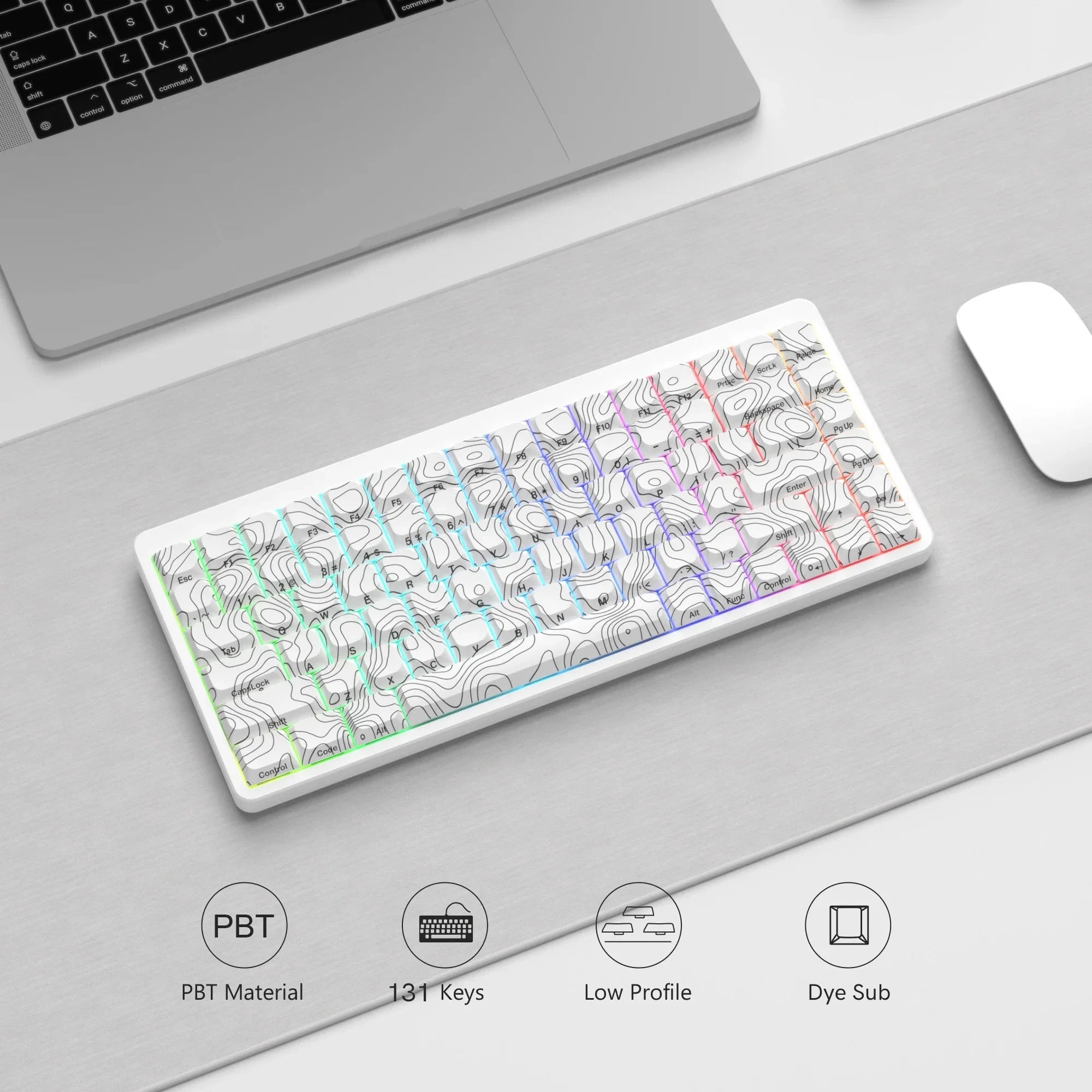 Teclas delgadas Snowsnow de perfil bajo de 131 teclas, teclas PBT de doble disparo para interruptor Gateron Cherry MX 65% 75%, Teclado mecánico para jugadores