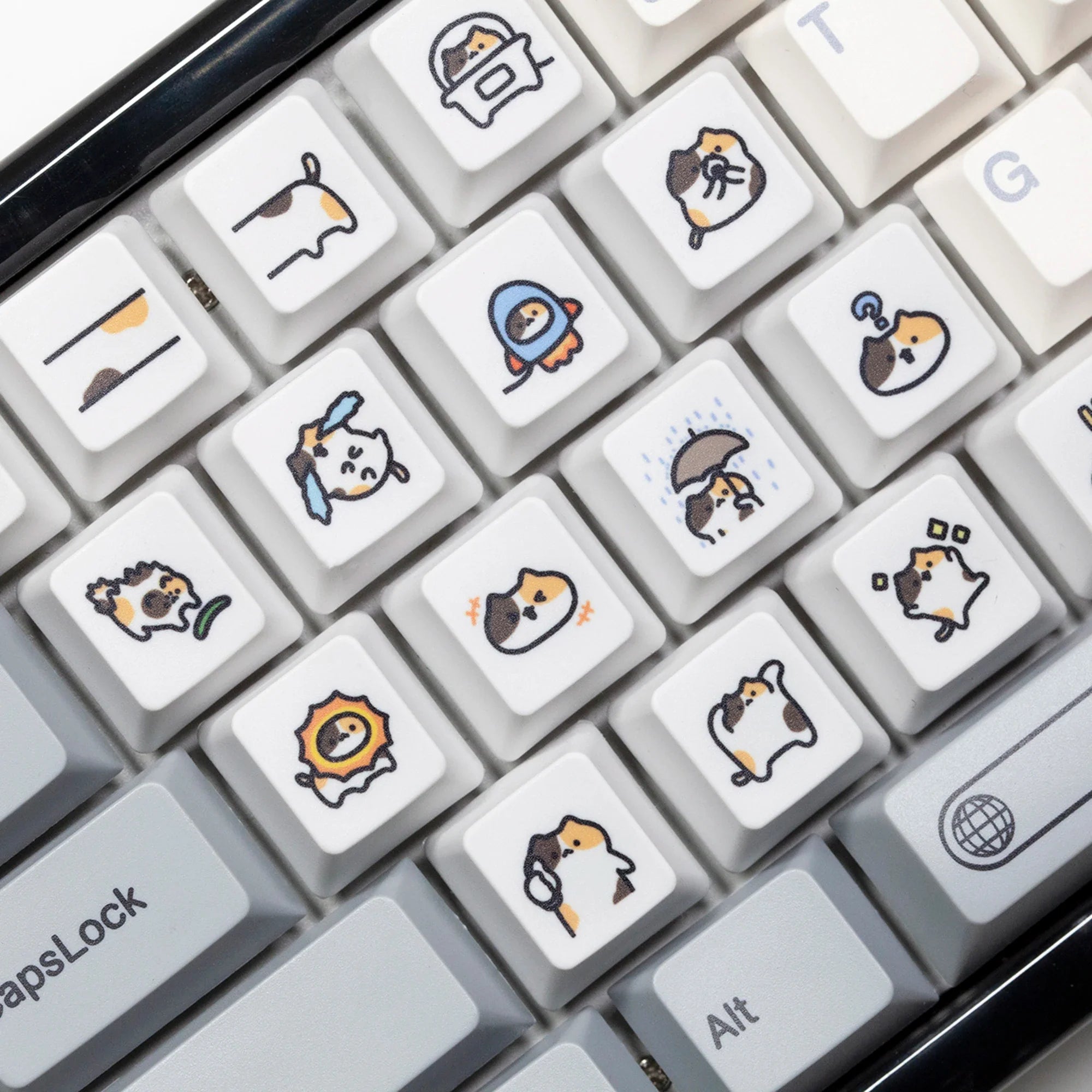 可爱小印花布猫键帽 Kitty Meme 键帽染色涂胶键帽适用于 mx 杆游戏机械键盘橙色白色黑色