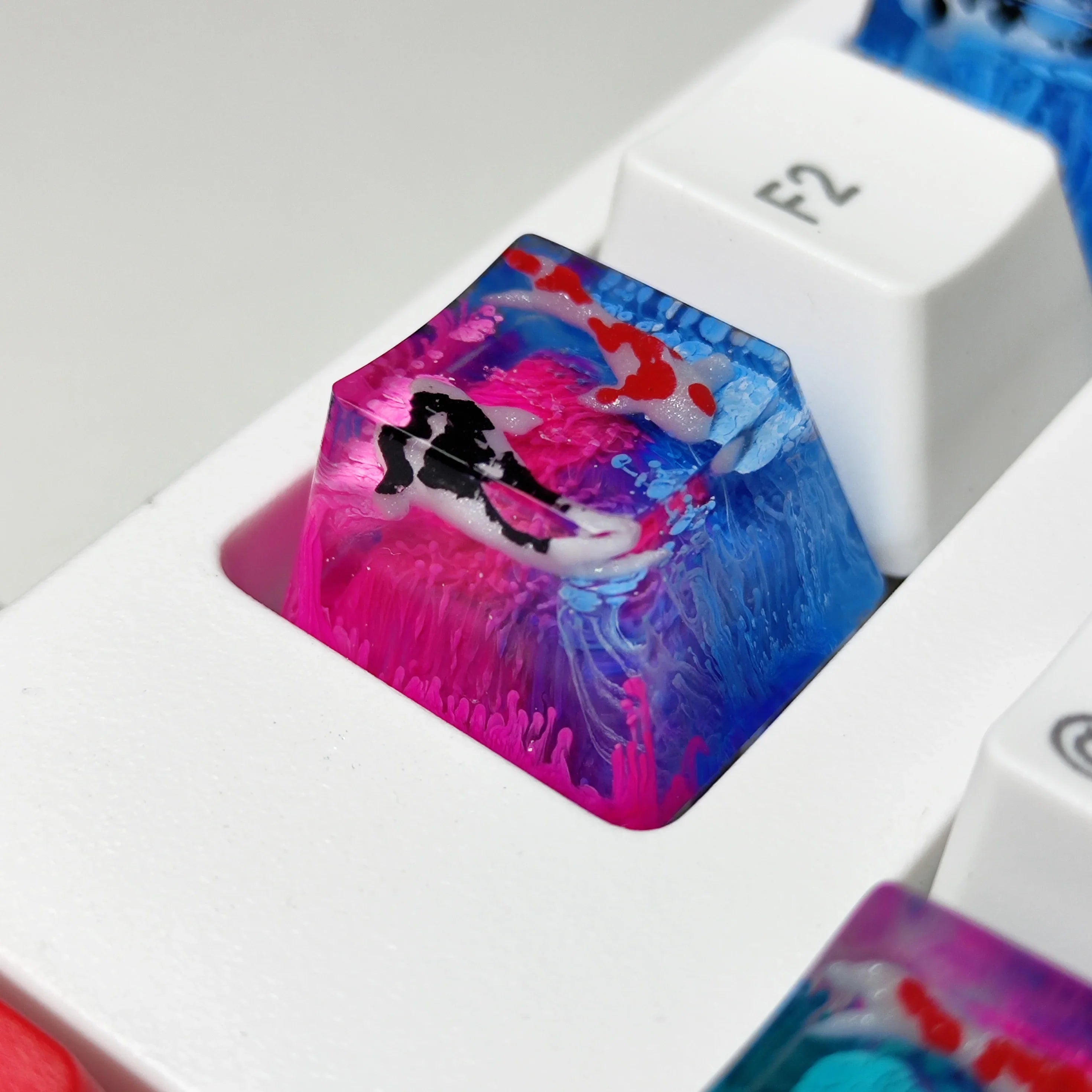 Teclas hechas a mano con paisaje personalizado Koi 1U, teclas de resina para Cherry Mx Switch Gamer, Teclado mecánico retroiluminado, reemplazo de teclas RGB