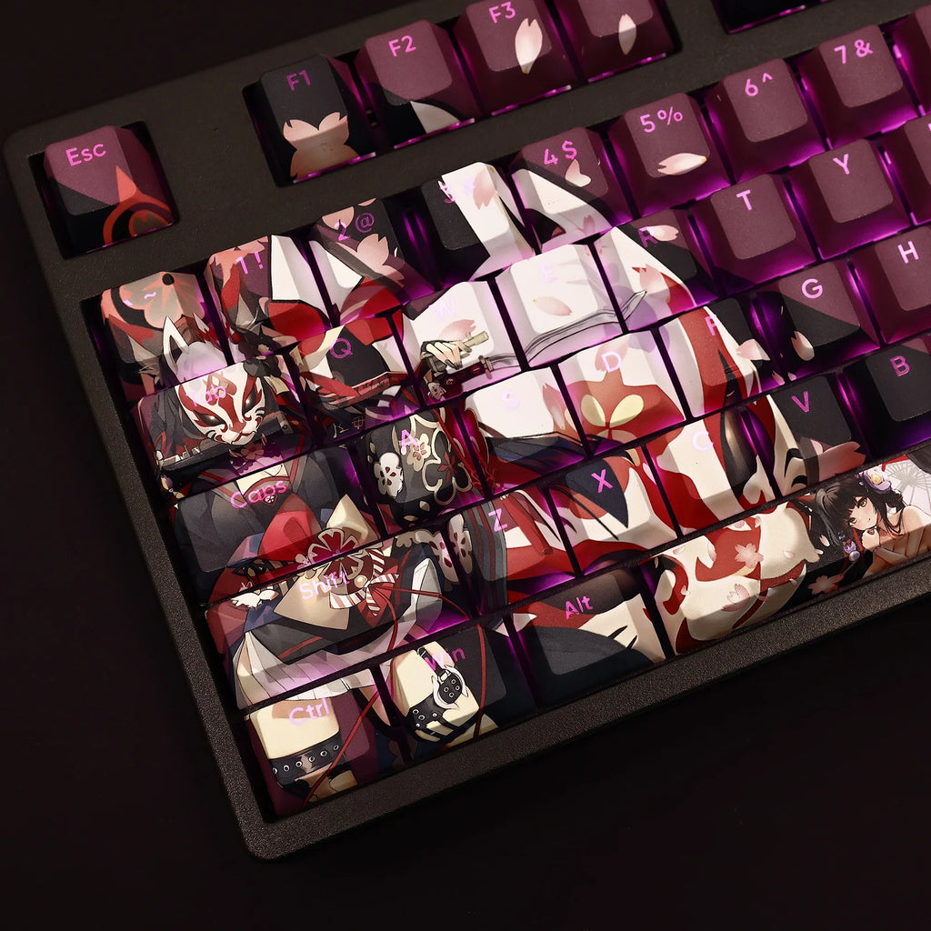 Juego de 108 teclas de archivo azul, teclas Kosaka Wakamo PBT, teclas retroiluminadas subcama, teclas de Anime para videojuegos ANSI 61 87 104 108