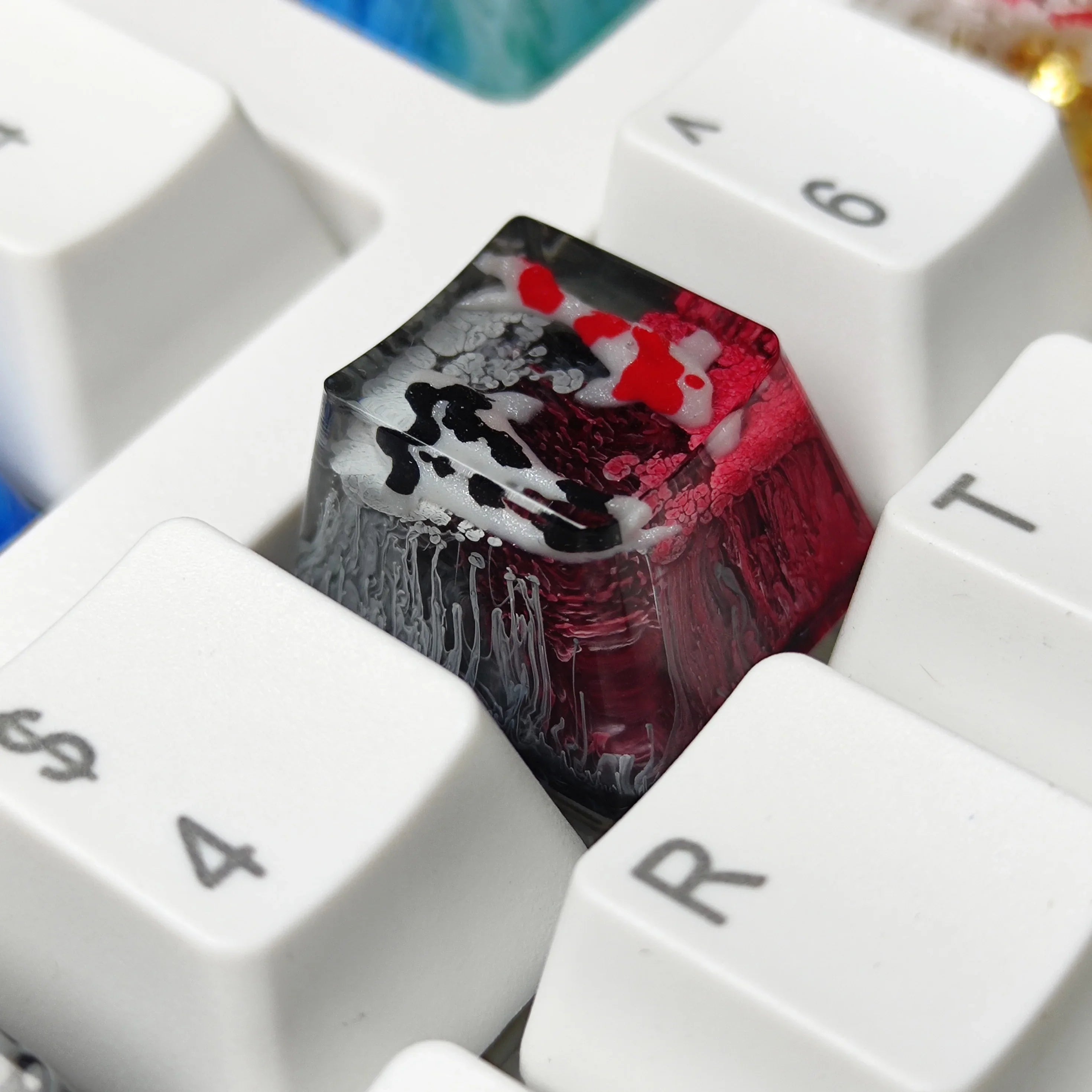 Teclas hechas a mano con paisaje personalizado Koi 1U, teclas de resina para Cherry Mx Switch Gamer, Teclado mecánico retroiluminado, reemplazo de teclas RGB