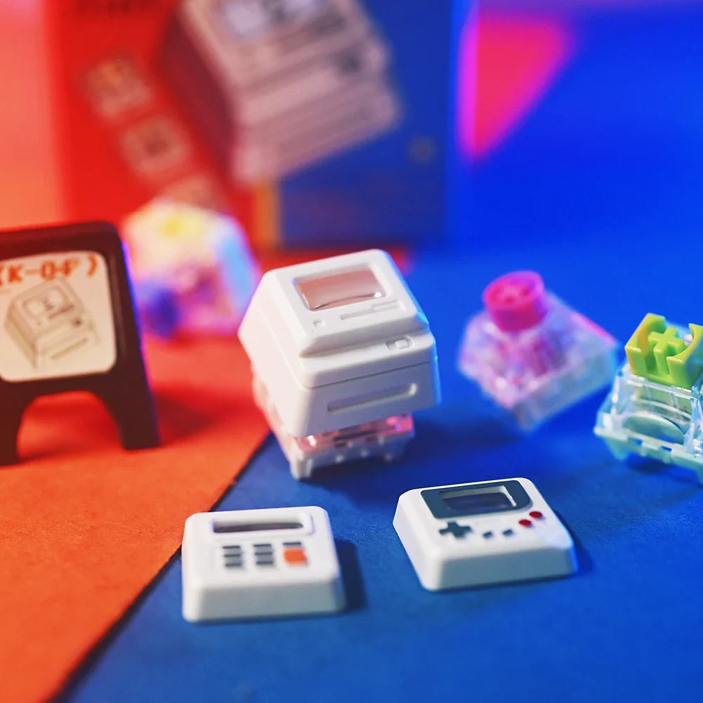 K-04 Keyboard Keycaps 3 in 1 Replacement for Mechanical Keyboard Keycap Retro Game Console Keycaps Cute Transparent Key Cap Suit