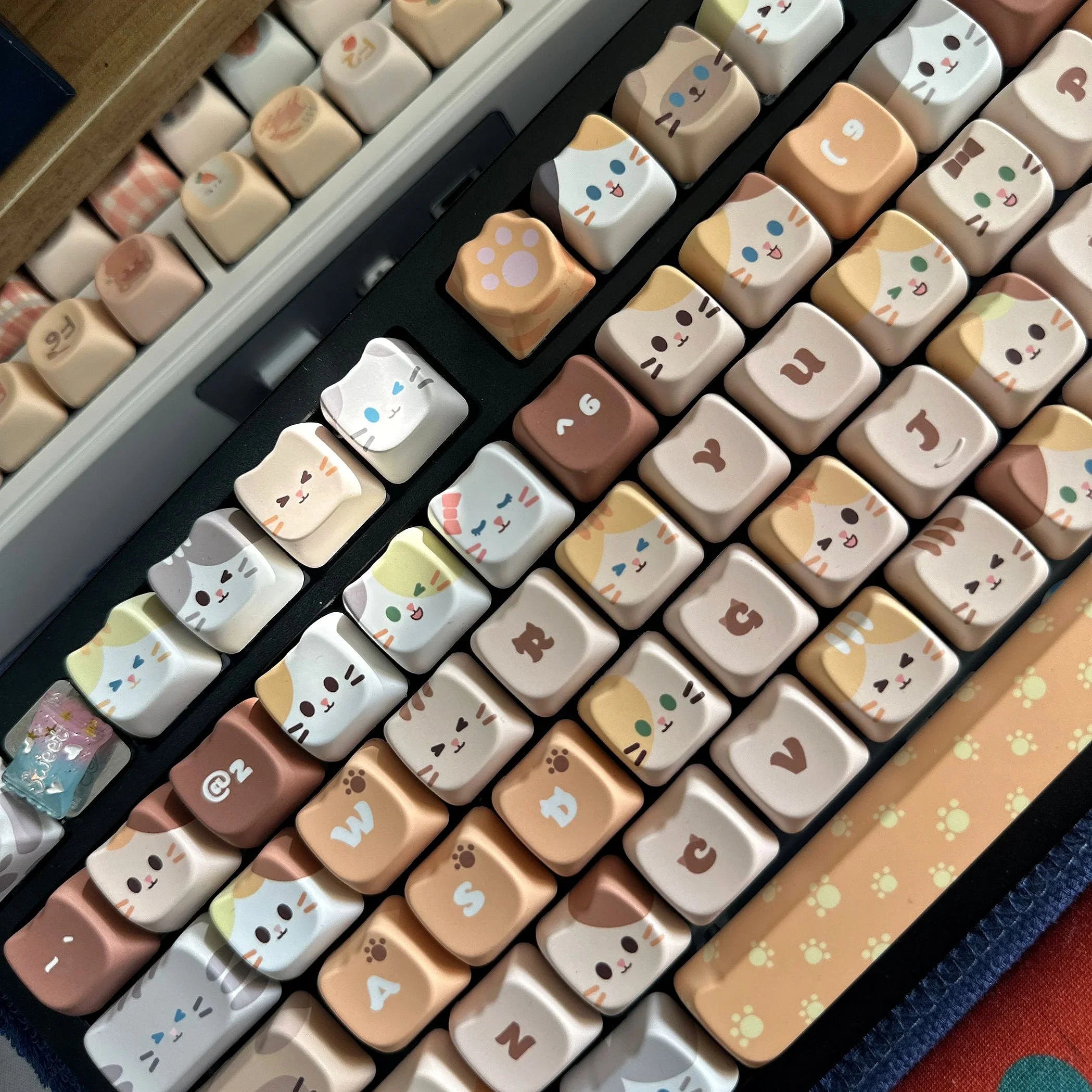 Lindo Meow Keycaps cabeza de gato perfil MAO PBT clave tapa tinte sublimación para teclado mecánico MX KeyCap teclados Accesorios