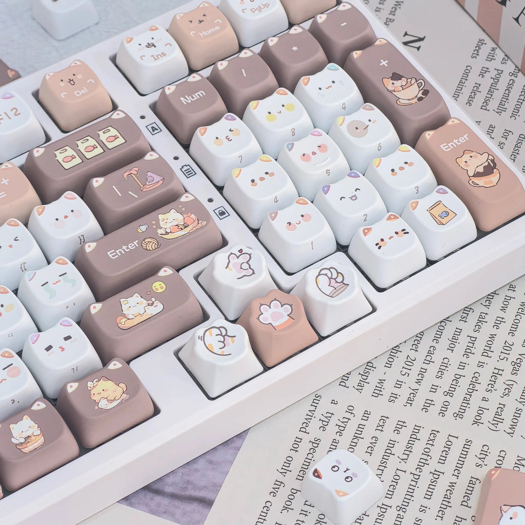 Lindo Meow Keycaps cabeza de gato perfil MAO PBT clave tapa tinte sublimación para teclado mecánico MX KeyCap teclados Accesorios