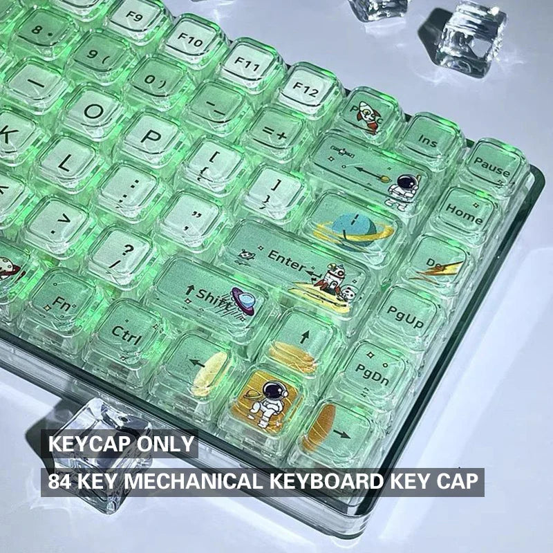 Tapa de tecla alta XDA de dibujos animados de astronauta de 84 teclas, tapa de tecla de teclado mecánico, tapa de llave transparente Universal de eje transversal de personalidad